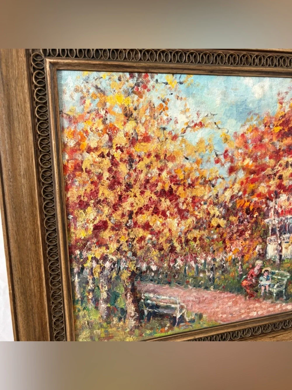 Vintage original painting wood frame home decor wall hanging artwork boho nature - Picture 3 of 5
